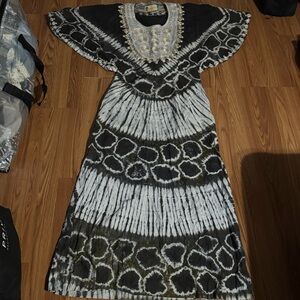 Vintage‎ African Heritage Nairobi Kenya Embroidered Tie Dye Kaftan Maxi Dress